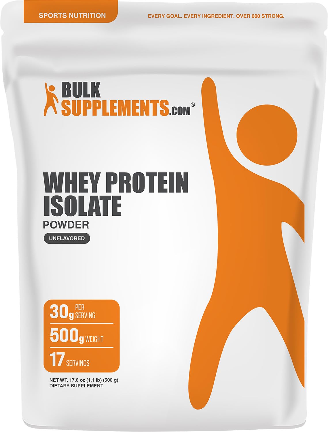 BulkSupplements.com Whey Protein Isolate Powder - Unflavored Whey Protein Powder, Nutritional Supplement - Gluten Free, 30g per Serving, 500g (1.1 lbs) (Pack of