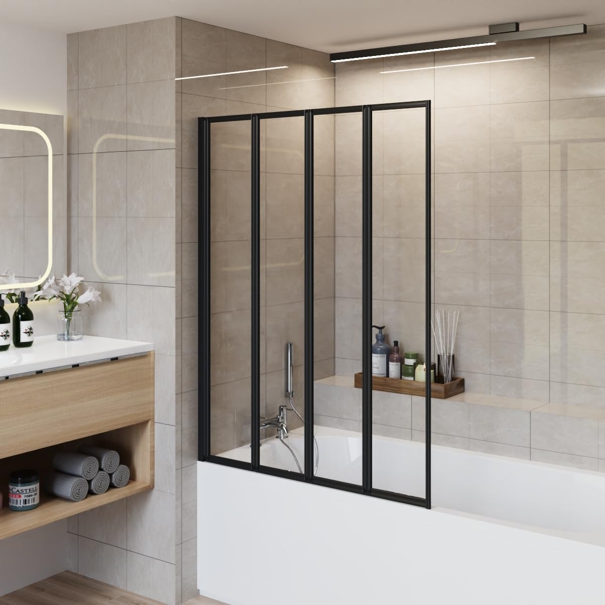 Aquariss Black 850X1400mm 4 Folding Panel Bath Shower Screen