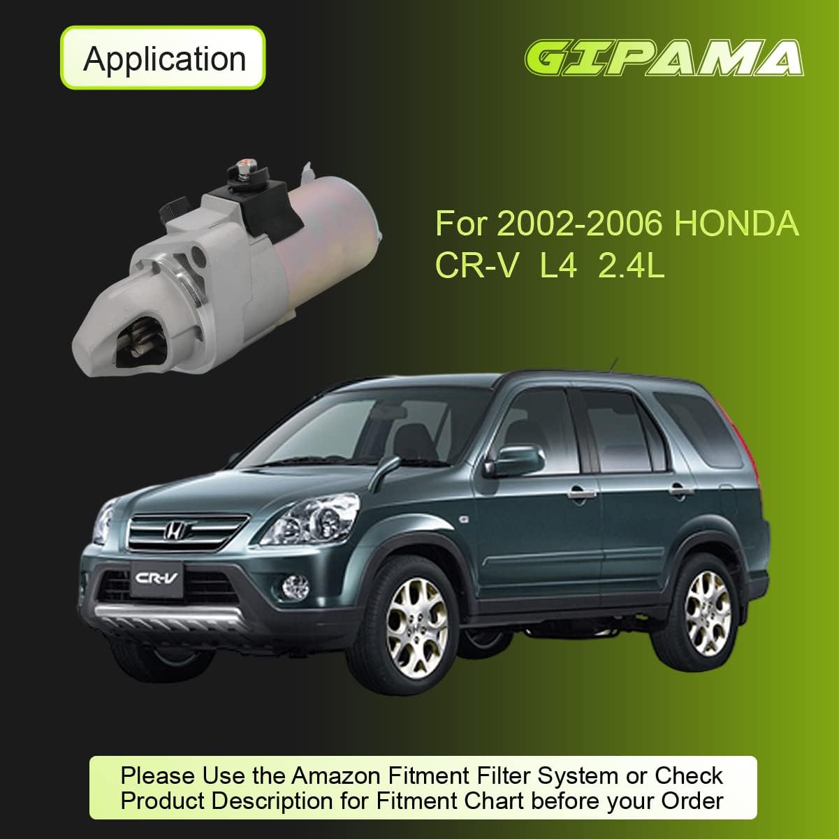 Gipama New Electrical Starter 17844N Replacement for Honda CR-V 2002-2006 L4 2.4L(17844)