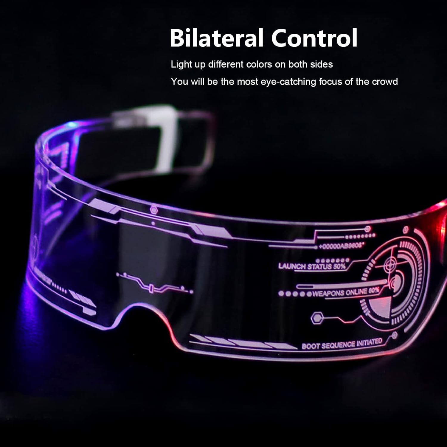Fency LED Light Up Glasses, LED Visor, Luminous, Cyberpunk Futuristic Cosplay Glasses for Adults