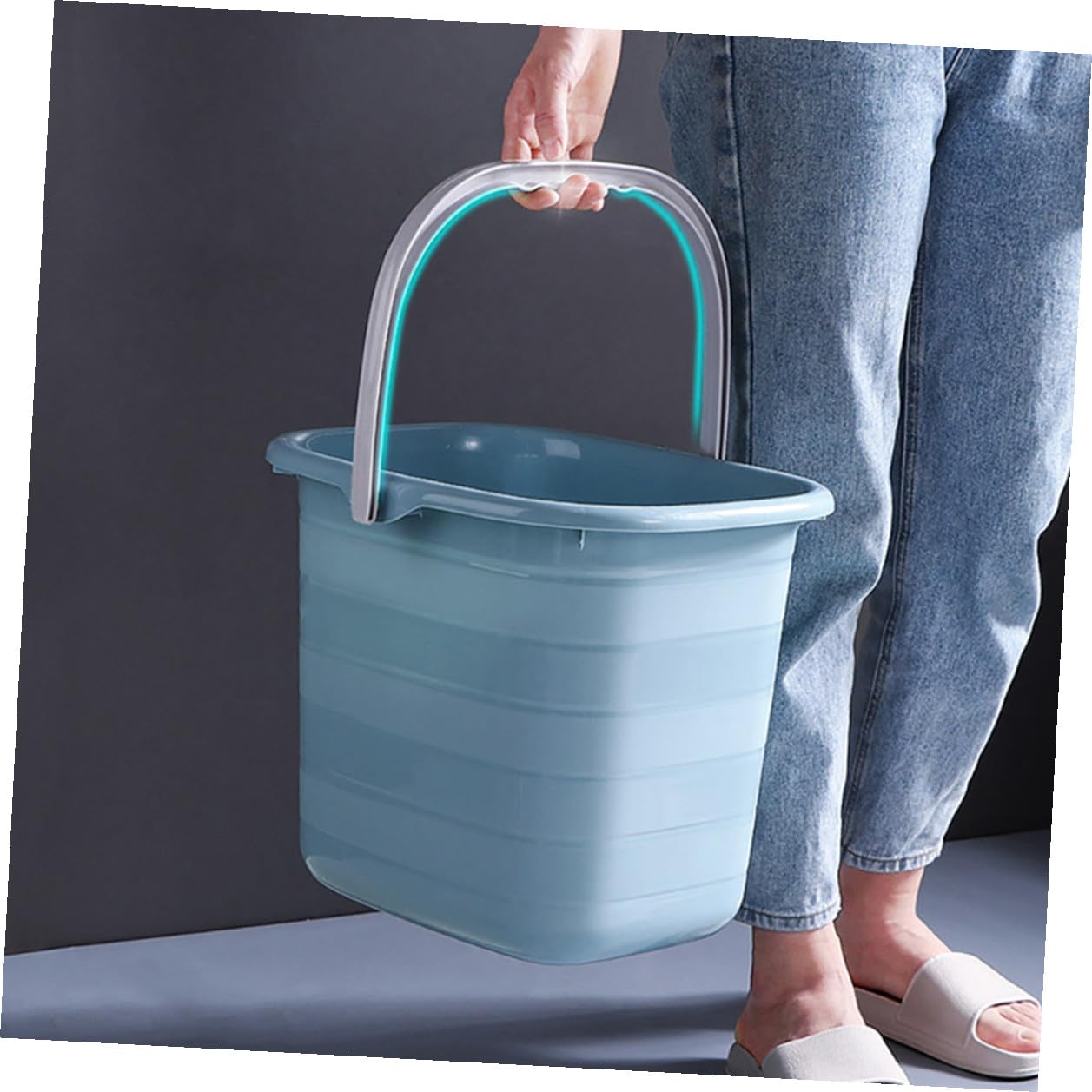 Secchio in Plastica Rettangolare Manico, per Uso Domestico | Contenitore Acqua Portatile, Robusto per Pulizia, Giardinaggio e Hotel