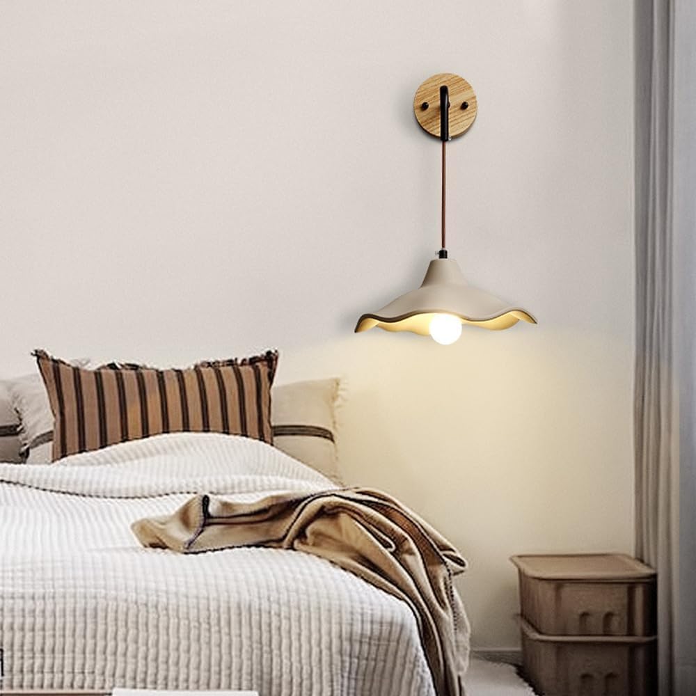 Modern Light Luxury Sconces Wall Lighting Wood Industrial Bedside Wall Mounted Lamp Gray Concrete Lotus Flower Hanging Wall Light Vintage Rustic Farmhouse Light for Bedroom Living Room