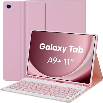 MAYPHY Backlit Keyboard Case for Samsung Galaxy Tab A11 Plus 2025, Tab A9 Plus 5G 11 Inch 2023, 7-Color Detachable Keyboard Case for Samsung Galaxy Tab A11+ A9+, with S-Pen Holder, UK Layout, Pink