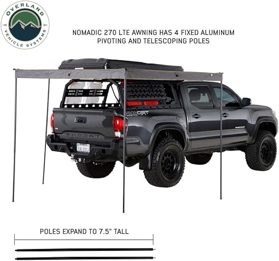 Overland Vehicle Systems 19689909 HD Nomadic 270 LTE Awning Passenger Side | 65 Sq Ft of Coverage | Dark Gray Fabric with Travel Cover Included | Twist and Lock Technology | Weather-Resistant