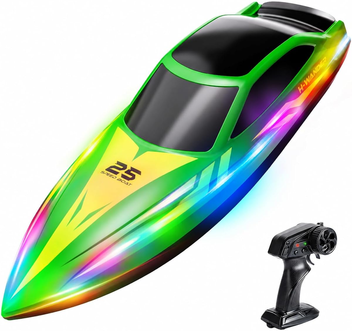 RC Boat for Kids, 9.3 MPH Remote Control Boat with Light for Pool & Lake | Speed Boat with Self-Righting, 2 Batteries (30 Min Play), 2.4GHz Racing Boat Toy Gift for Kids Ages 8-12