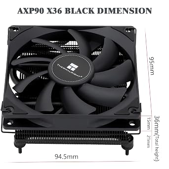 Thermalright AXP90 X36 Black Low Profile CPU Cooler, with 92mm TL-9015B Slim PWM Fan, ITX CPU Cooler, AGHP Technology, 36mm Height,for AMD AM4 AM5/Intel 1150/1151/1155/1851/1200/1700(AXP90 X36 Black)