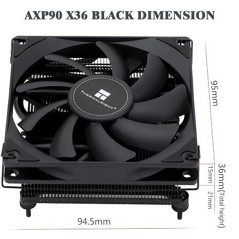 Thermalright AXP90 X36 Black Low Profile CPU Cooler, with 92mm TL-9015B Slim PWM Fan, ITX CPU Cooler, AGHP Technology, 36mm Height,for AMD AM4 AM5/Intel 1150/1151/1155/1851/1200/1700(AXP90 X36 Black)