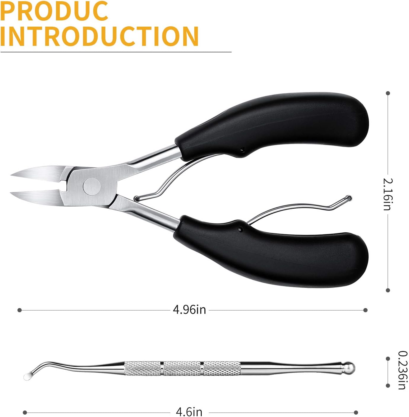 Aogeili Ingrown Toenail Clippers Kit, Professional Thick & Ingrown Toe Nail Clippers for Seniors Men & Women, Stainless Steel Super Sharp Curved Blade Pedicure Nipper with Ingrown Lifter Tool (Black)