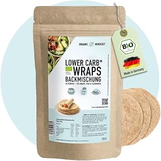 WRAPS LOWER-CARB BACKMISCHUNG für Wrap, Tortilla, Fladenbrot, Pfannenbrot – Bio, vegan, glutenfrei, Protein-Wrap, lactosefrei, keto - Organic Workout (1 er, Wrap)