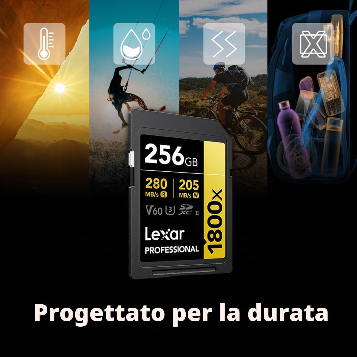 Lexar Scheda di memoria professionale da 256 GB 1800x UHS-II SDXC (serie Gold)