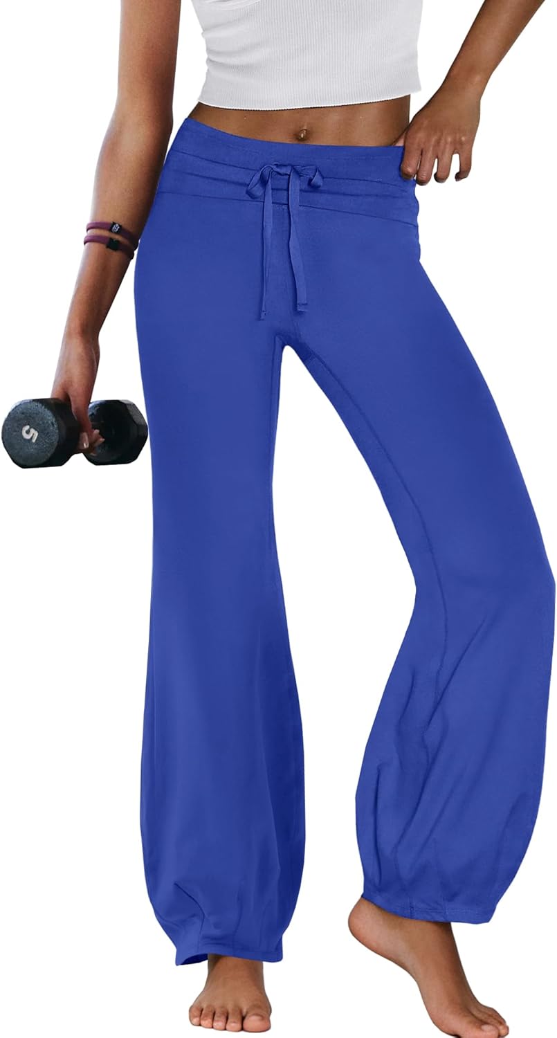 Nirovien Womens Wide Leg Yoga Pants Fold Over Flare Leggings High Waisted Athletic Workout Pants Gym Leggings