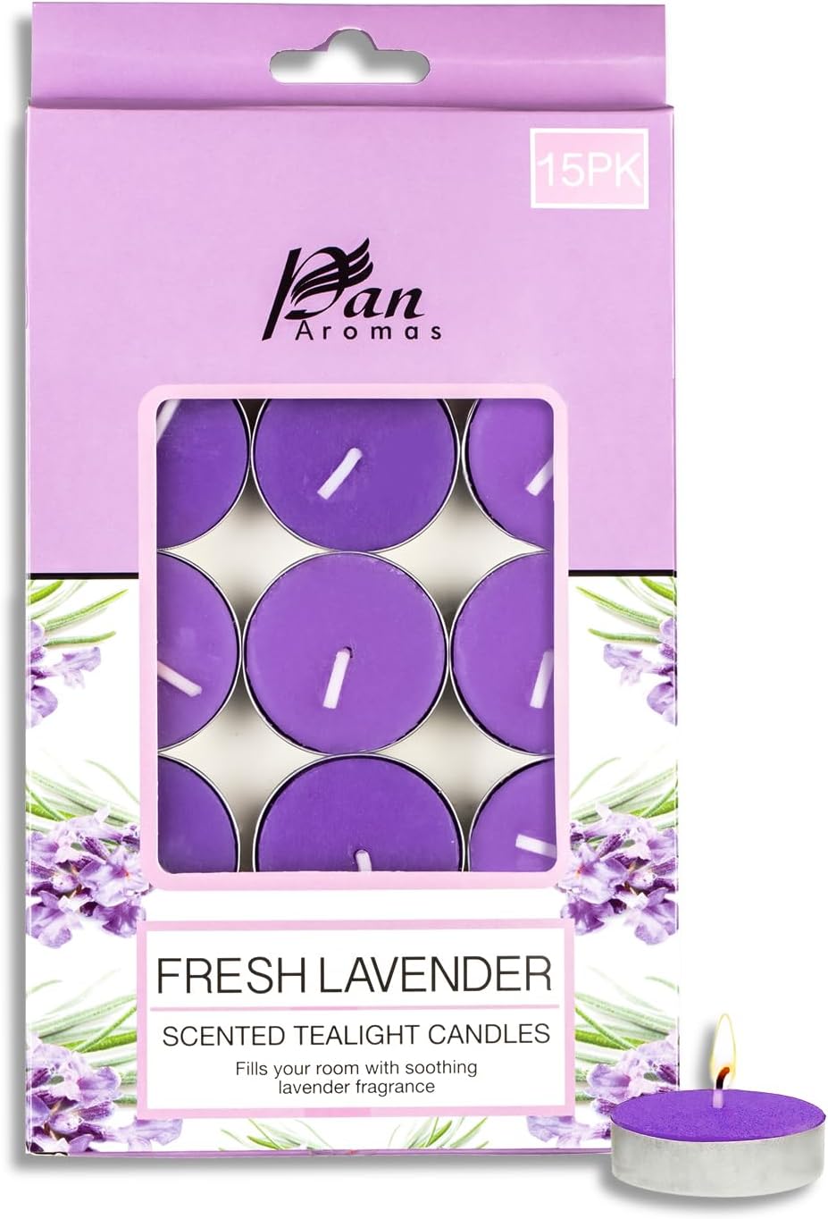 Pan Aromas - (Fresh Lavender) Scented Tealight Candles| Pack of 15| Long Burning Tealight Scented Candles for Home, Office & Gifting - 2.5 hrs to 3 hrs Burn Time