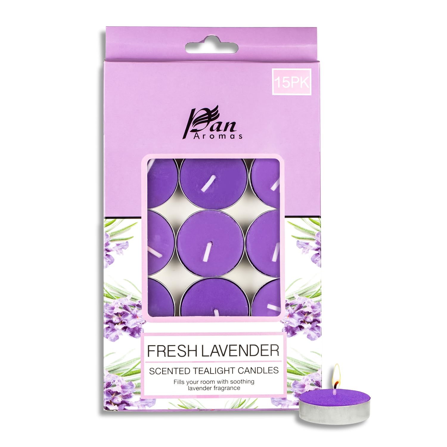 Pan Aromas - (Fresh Lavender) Scented Tealight Candles| Pack of 15| Long Burning Tealight Scented Candles for Home, Office & Gifting - 2.5 hrs to 3 hrs Burn Time