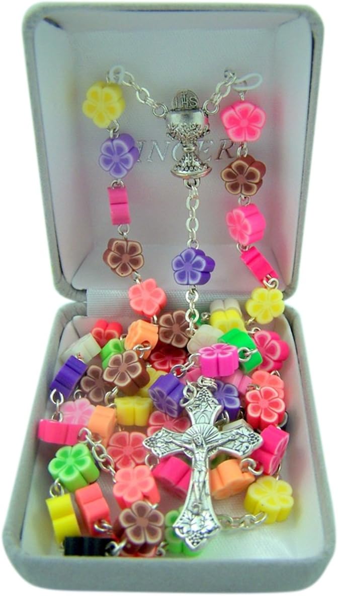 First Communion Prayer Bead Rosary Necklace with Chalice Centerpiece