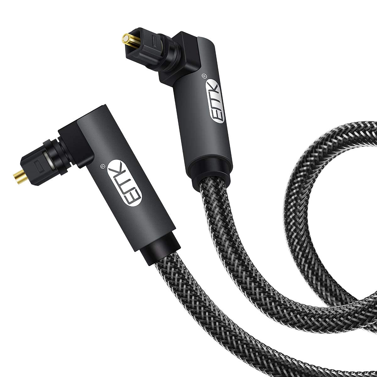 EMK 90 Degree Optical Audio Cable, Toslink Cable Nylon Braided Digital Audio Optical Cable for Sound Bar, TV, PS4, Xbox Gray (5ft)
