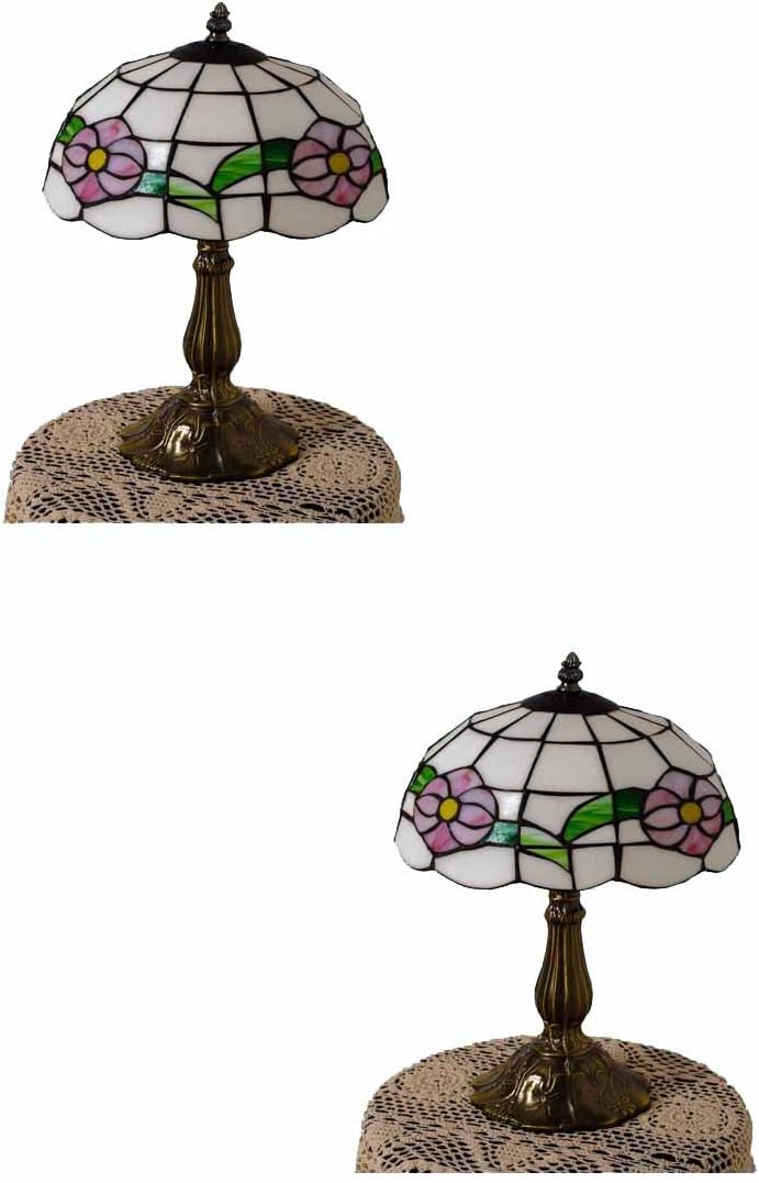 Renovators Supply Manufacturing Tiffany Style Table Desk Lamp Antique Brass Base Floral Stained Glass Home Decor Light For Reading, Night Lighting, Bedside Lamp 18.75 Inches Tall Lamp Pack Of 2