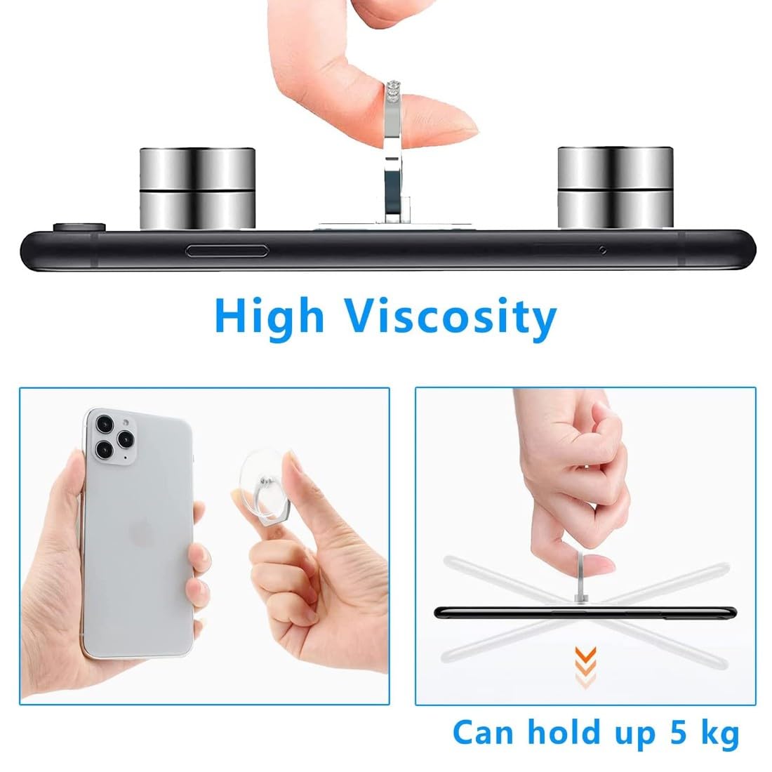 4 pcs Trasparente Supporto per suoneria Cellulare, Rotazione di 360 Gradi Kickstand di Presa dell'anello di barretta Compatibile per Vario Cellulari Smartphone