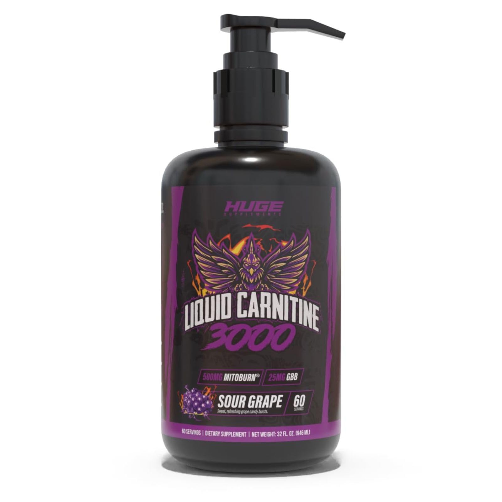 Amazon.com: Huge Supplements Liquid L-Carnitine 3000, Superior Potency  Infused with 500mg MitoBurn & 25mg GBB, Premium Stim-Free Thermogenic Fat  Burner & Energy Boost, Convenient Pump Top, 32 Oz (60 Servings) : Health