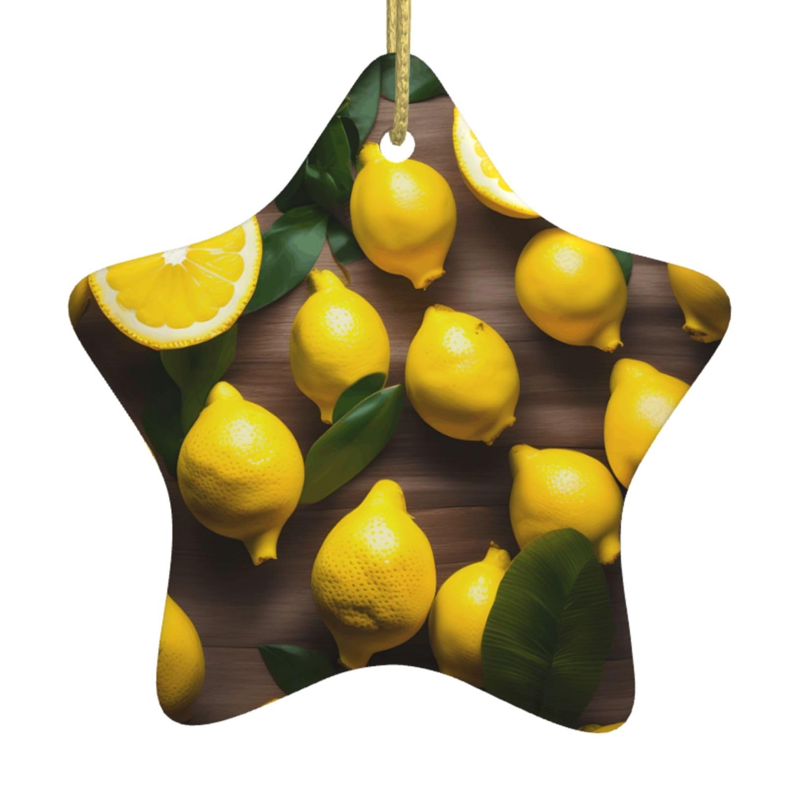 Nbtghga White Fresh Tropical Lemons Print Christmas Ornaments, Ceramic Hanging Ornament, Round Shape Decorations