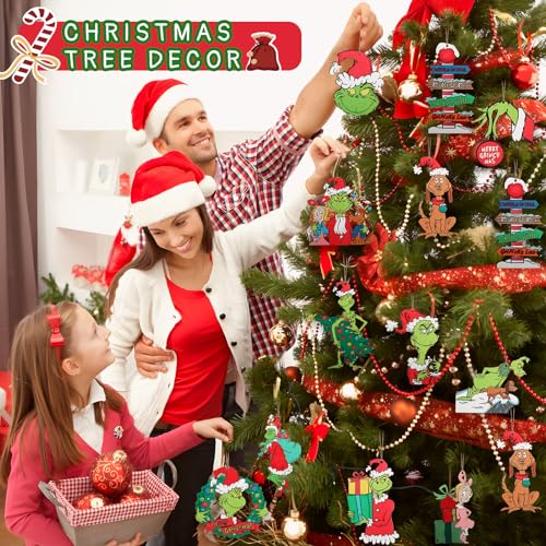 Slitunk Christmas Tree Decorations, 24PCS Christmas Cute Wooden Hanging Ornaments for Tree, Christmas Decor Indoor Home Party Gifts - Image 3