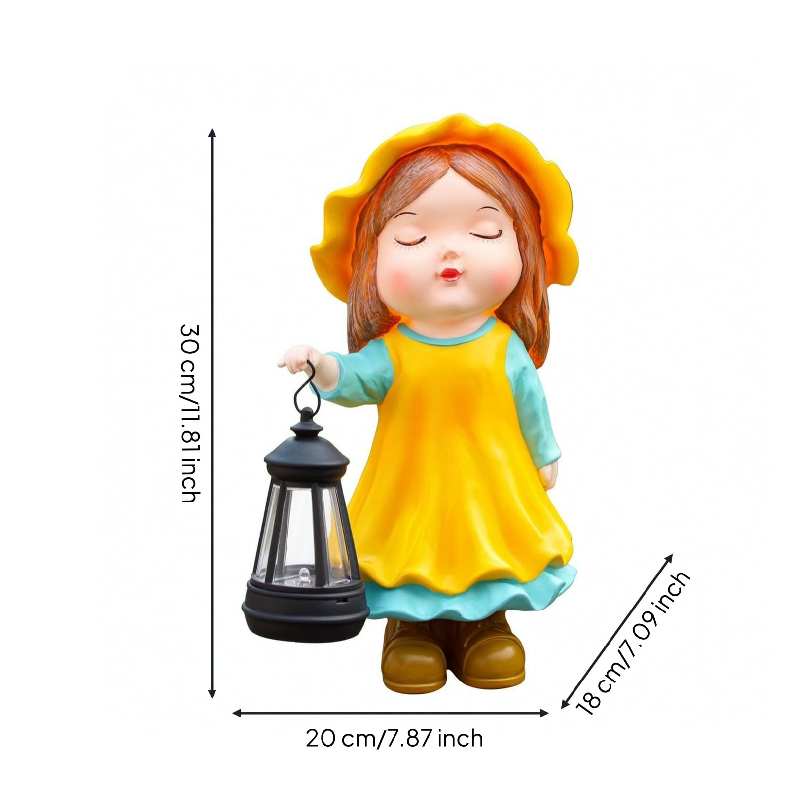 Statuetta con Lanterna Compatta Scultura, Stile Rustico Con Design A Forma Di Bambina Con Lanterna Decorativa