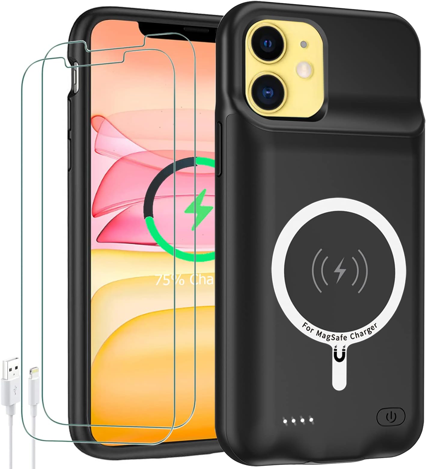 Newest 10000mAh High Capacity Rechargeable Portable Protective Extended Charger Case Wireless Charging Compatible with iPhone 11 (6.1 inch) Charging Case & Carplay Black