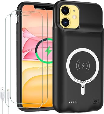 Battery Case for iPhone 11,Upgraded 10000mAh High Capacity Rechargeable Portable Protective Extended Charger Case Wireless Charging Compatible with iPhone 11 6.1 inch Charging Cover &Carplay Black