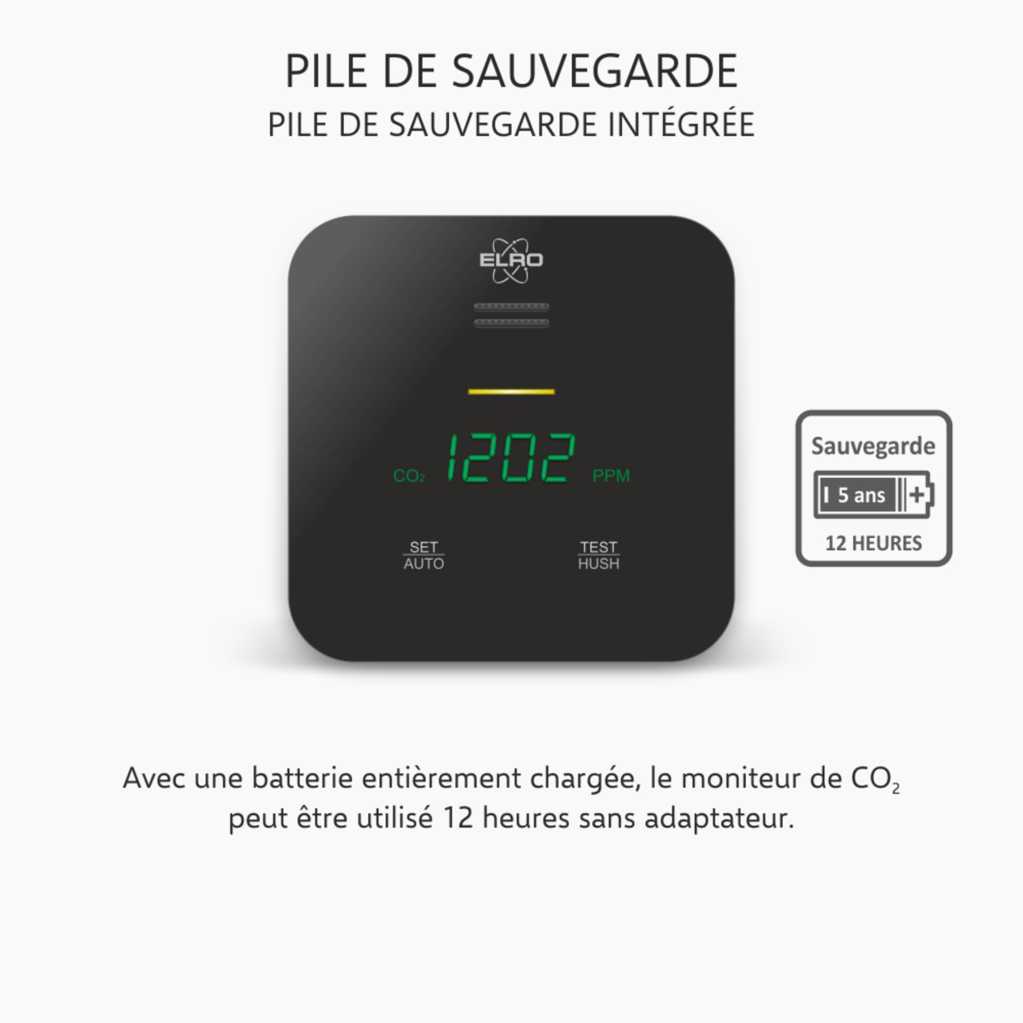 ELRO FCO2400 CO2 mètre - Qualité de l'air avec capteur NDIR pour CO2, température et humidité - avec Auto-calibrage