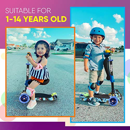 Hurtle 10 Wheeled Scooter For Kids - Stand & Cruise Child/Toddlers Toy Folding Kick Scooters W/Adjustable Height, Anti-Slip Deck, Flashing Wheel Lights, For Boys/Girls 2-12 Year Old - Hurtle #TOP6