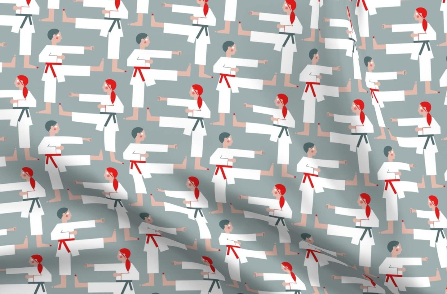 Spoonflower Fabric - Karate White Blue Red Kids Sports Mid Century Printed on Minky Fabric by The Yard - Sewing Baby Blankets Quilt Backing Plush