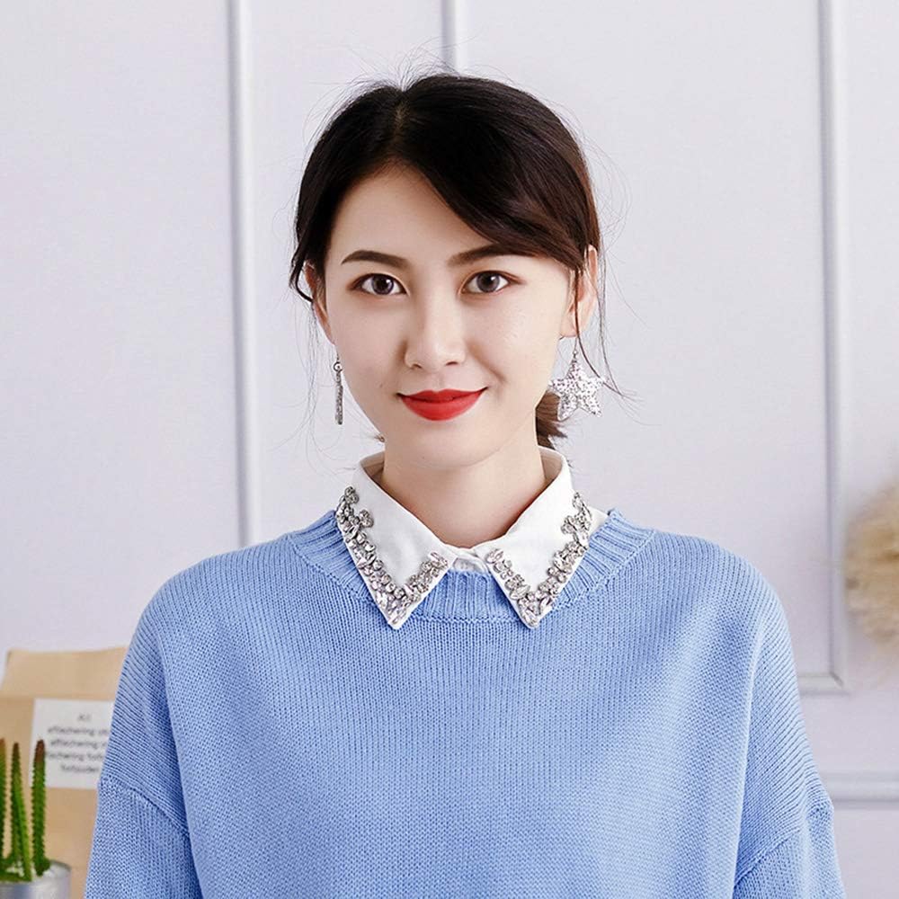 OOCC Women's Rhinestone Faux Collar Long Sleeve Chiffon Blouse, Multi, M - Image 5