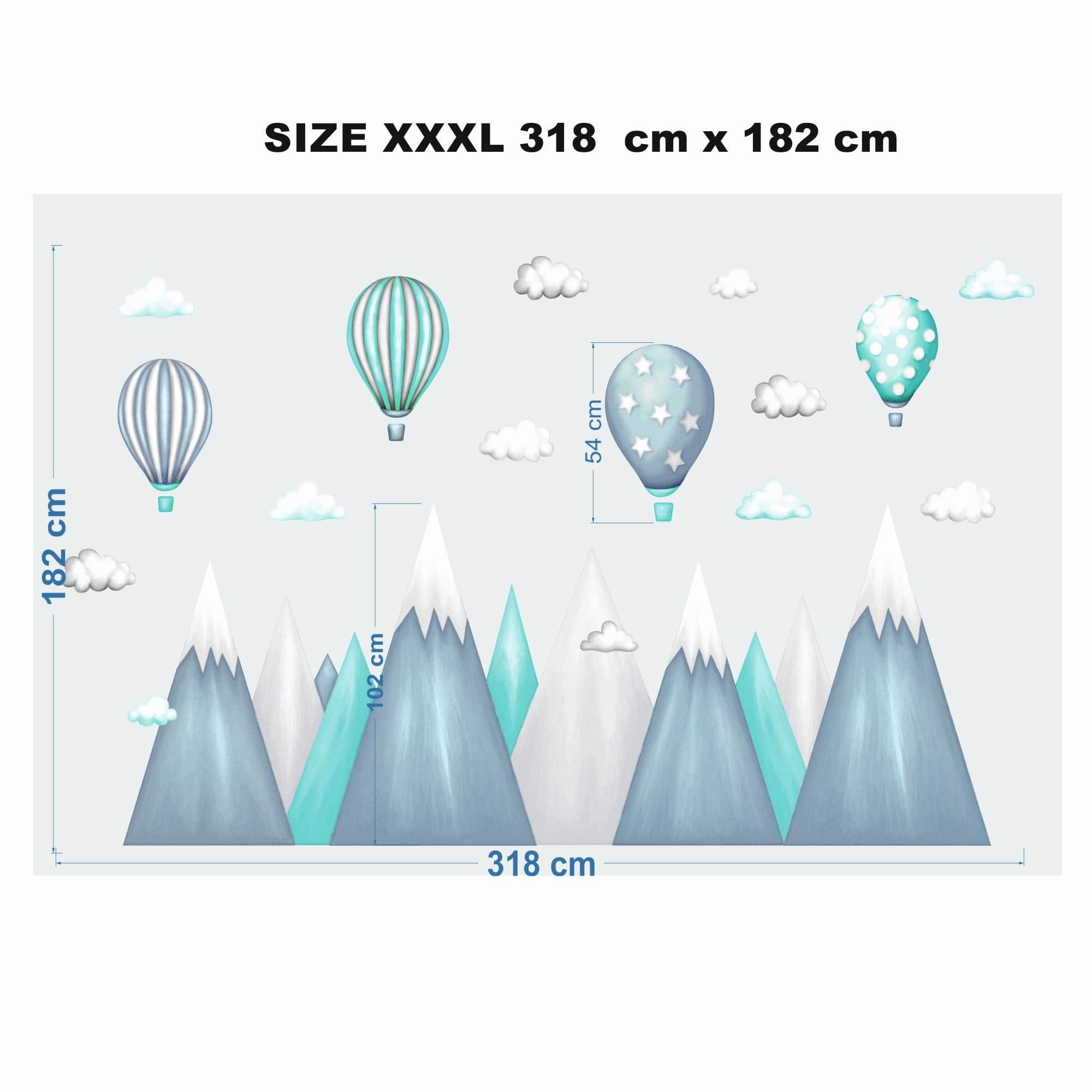 wandtattoo kinderzimmer berge Nordic Bergen Aufkleber Wandaufkleber Kind Baby Kindergarten Zimmer Gebirge luftballons Ballons Ballon Wolken Wolke Landschaft Wanddeko Baby Kinder Sticker G22XL