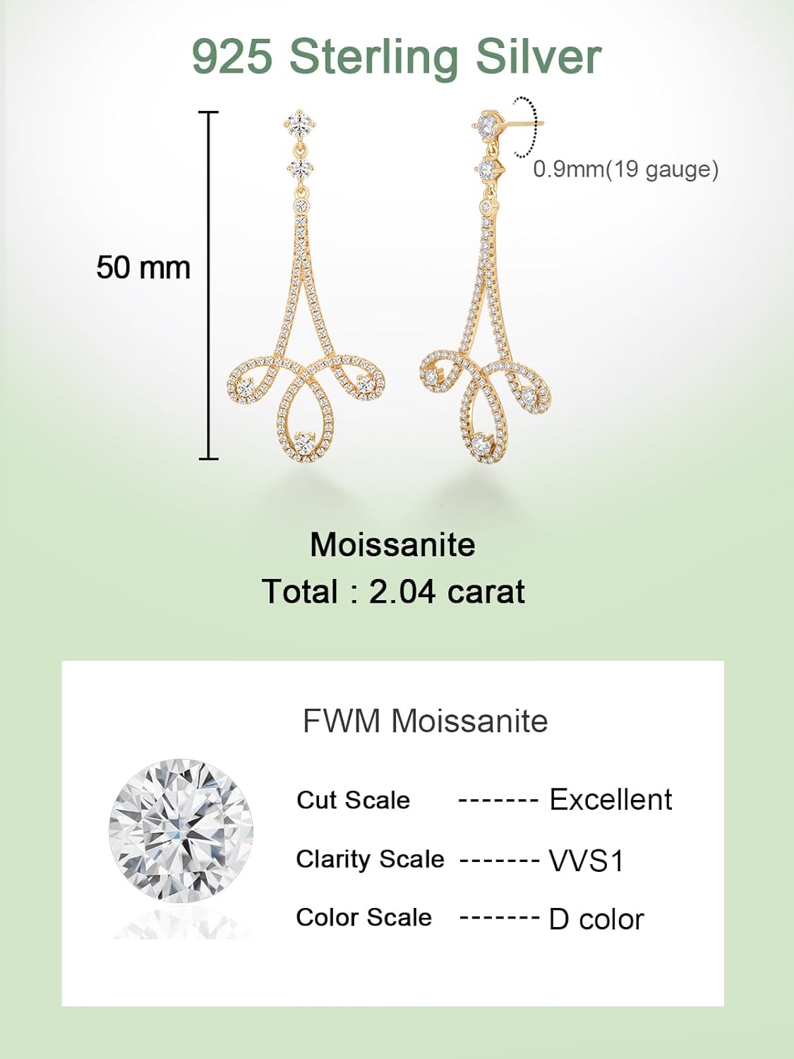 Moissanite/Emerald/Sapphire/Ruby Long Dangle Earrings for Women, Solid 925 Sterling Silver, Luxury Spiral Threader/Teardrop Drop Earrings, Anniversary Birthday Mother's Day Idea Gift for Her