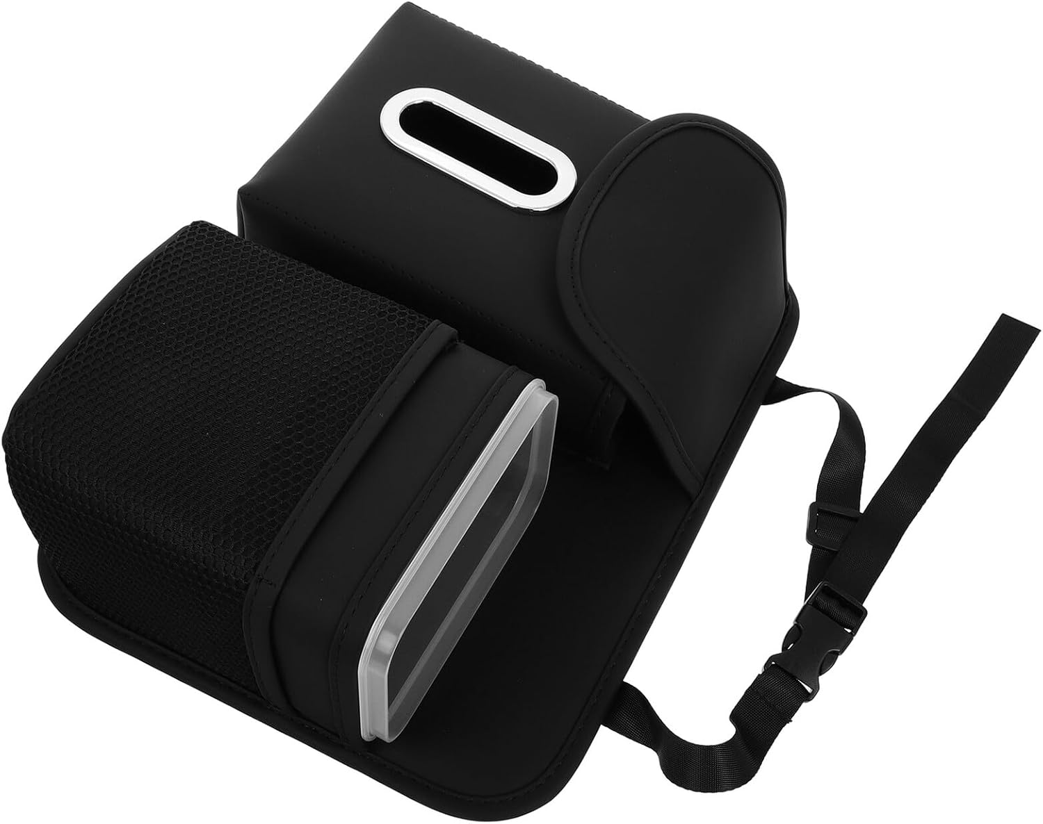 Car Seat Back Organizer Bag with Tissue Holder and Cup Pocket, Multifunctional Hanging Storage for Backseat, Black Sturdy Car Interior Storage Bag for Travel and Daily Use