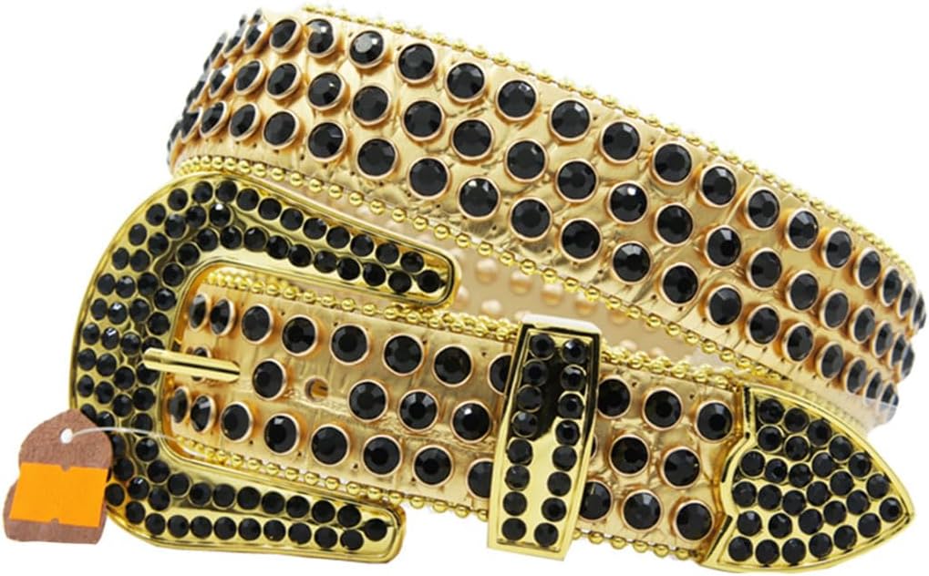 Western Bling Bling Rhinestones Leather Studded Belt for Women Men Fashion Punk Streetwear