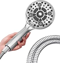 Marcoware ABS Multi Function 6 Mode Bathroom Hand Shower set/Shower Head for Bathroom with Mist, Massage & Rain functions with Steel flexible tube Pipe 1.5 Meters & Hook, Chrome, Polished Finish
