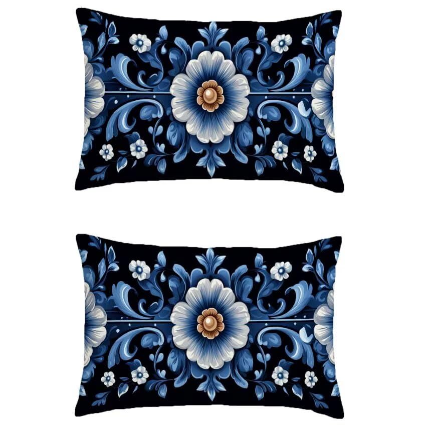 Housse de coussin bleu marine fleurie pour votre salon de jardin de automne 60x90cm