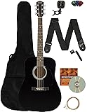 Fender Squier Dreadnought Acoustic Guitar - Black Learn-to-Play Bundle with Gig Bag, Tuner, Strap, Strings, String Winder, Picks, Fender Play Online Lessons, and Austin Bazaar Instructional DVD SA-150 Black