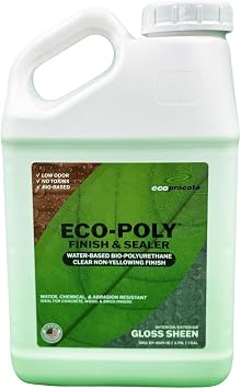 Eco-Poly Polyurethane Sealer Non-Toxic, Low Odor, Quick-Dry Water Based Protective Spar Varnish for Indoor & Outdoor, Clear Gloss 1 Gallon Polyurethane Sealant for Wood, Concrete, Multiple Surfaces