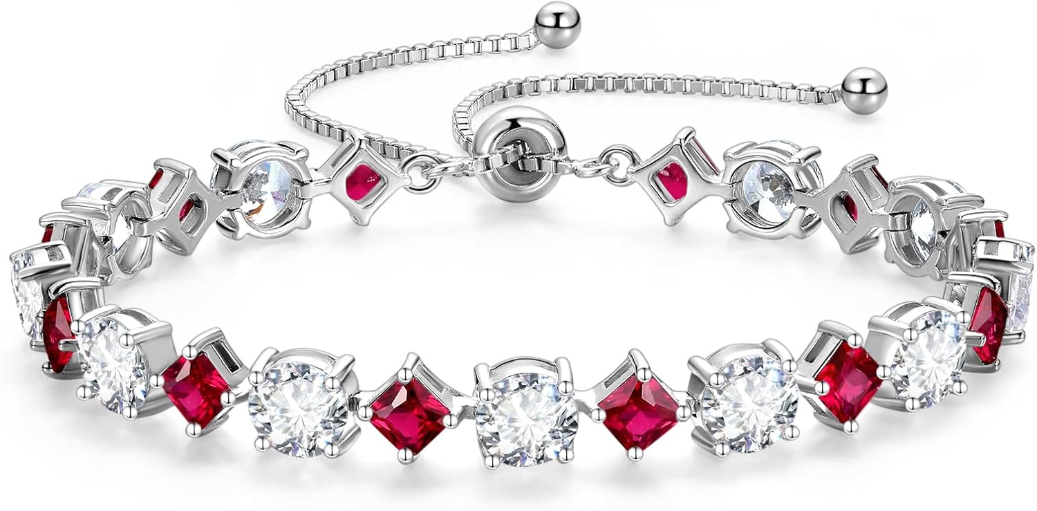 FANCIME Rhythm of Light Sterling Silver Tennis Bracelet Birthstone Bolo Tennis Bracelets for Women Fine Jewelry Birthday Gifts for Women