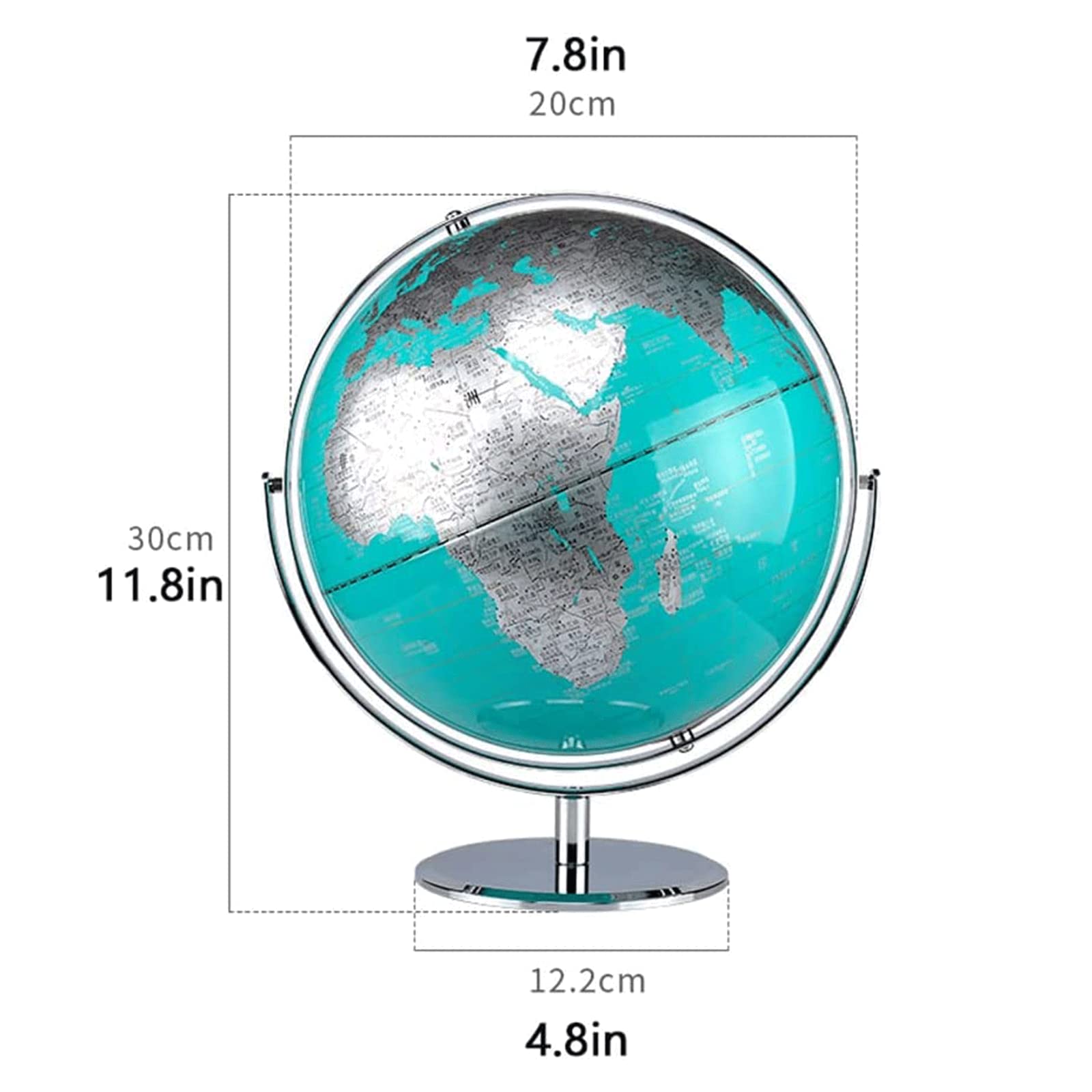 POCHY Mappamondi Globo HD con globi con Base in Metallo Globo Mondiale di Facile Lettura per aule Scolastiche Apprendimento di globi geografici Ornamenti Fine e Chiaro