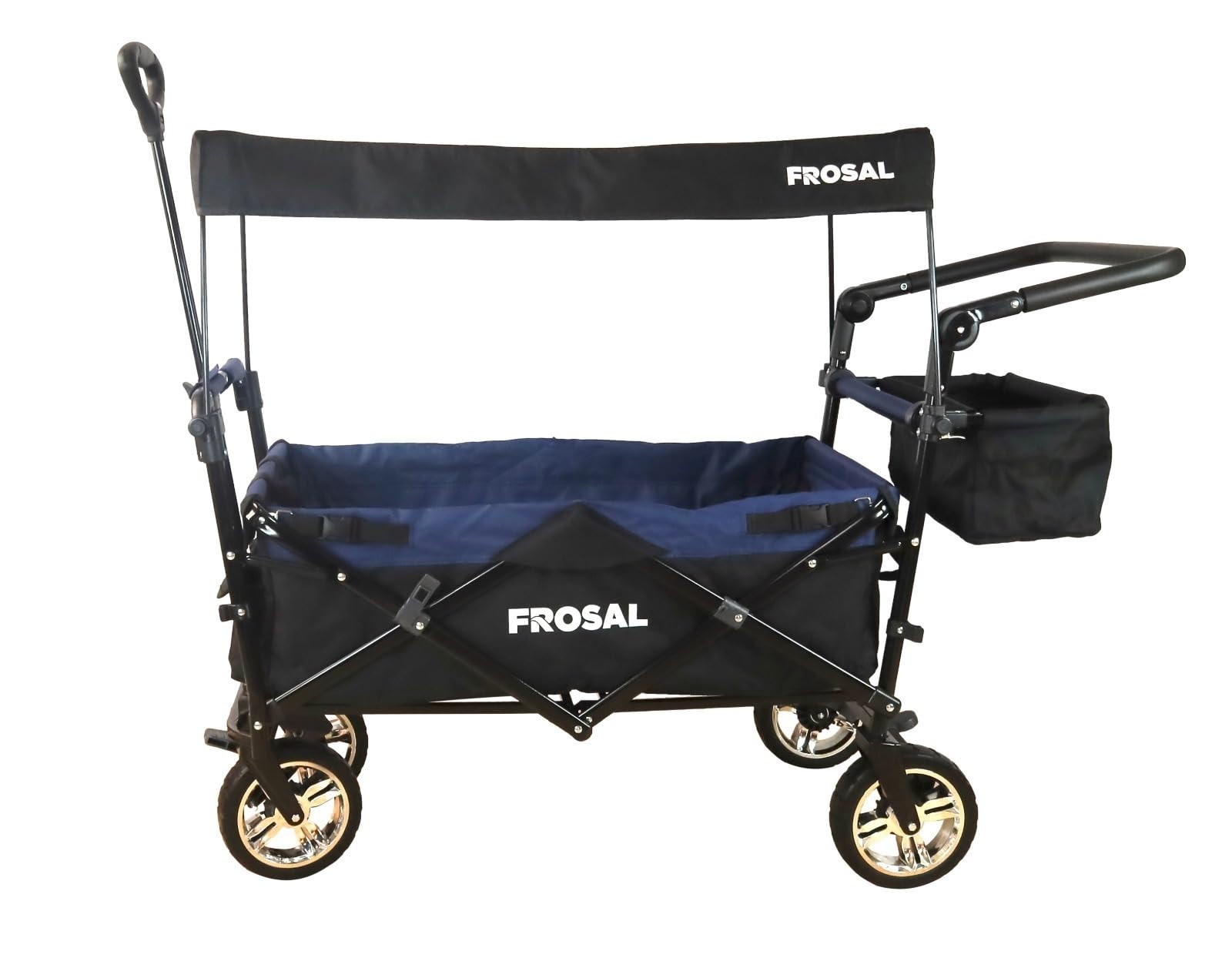 FROSAL Bollerwagen Loki faltbar Transportwagen klappbar schwarz-blau Kinder Klappbollerwagen PU Räder