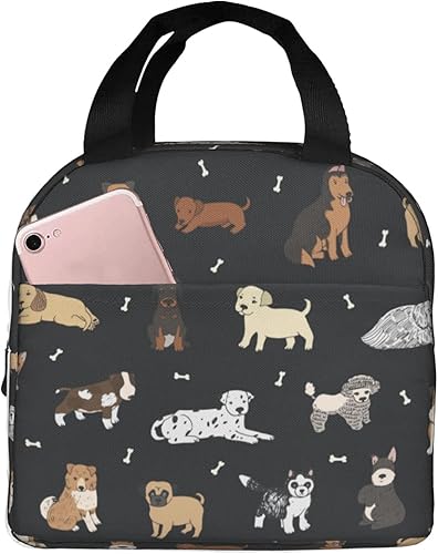 Miniatura 96 de Fiokroo Bolsa de almuerzo aislada con patas y huesos de perro, huellas de animales, reutilizable, impermeable, bolsa de almuerzo para escuela, Patas
