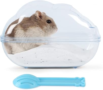 BUCATSTATE Large Hamster Sand Bath Container Transparent Clouds Hamster Bathroom with Scoop Set for Small Pet Animals Cage Accessories M-BLUE