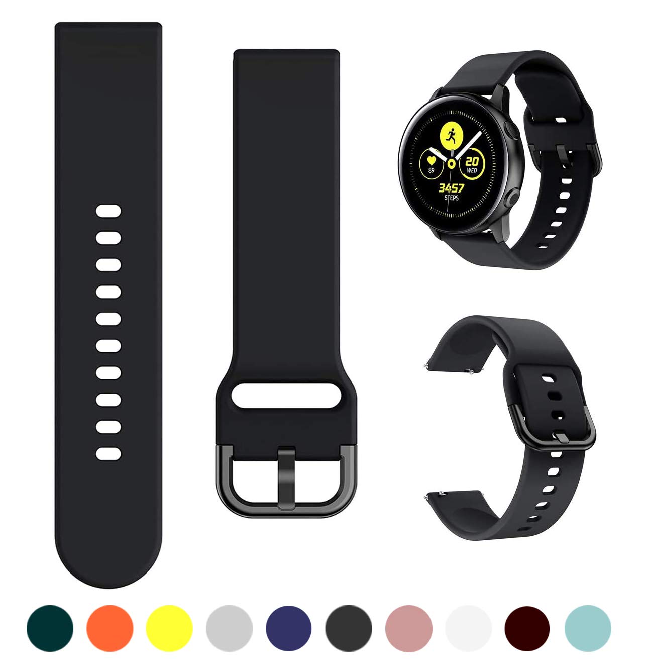 Amazon Com Minggo Band Compatible With Samsung Galaxy Watch Active Active2 40mm 44mm Silicone Sports Wristband Replacement Compatible For Galaxy Watch 42mm Gear S2 Classic Gear Sport Smart Watch Black