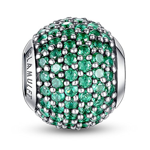 Glamulet Lucky Birthstone Paved Gemstone Charms Beads 925 Sterling Silver Fits Pandora Bracelet