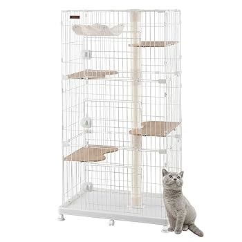 Amazon.co.jp: キャットタワー付ケージ ワイド オフホワイト 猫
