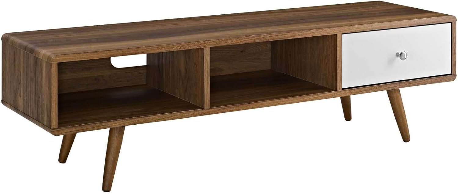 Modern Contemporary Living Room Lounge Club Lobby Media TV Stand Table, Wood, Natural Brown White