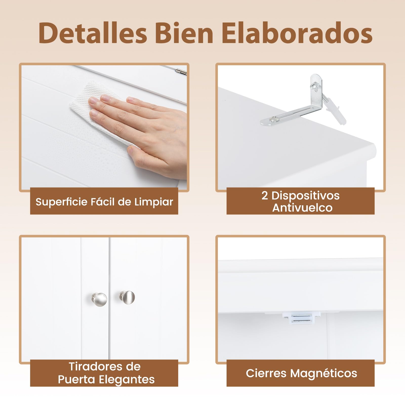 COSTWAY Armario de Almacenamiento sobre el Inodoro, Estantería con 3 Puertas y 6 Compartimentos, Estante Ajustable, Soporte para Papel Higiénico, Organizador Que Ahorra Espacio para Baño, Blanco