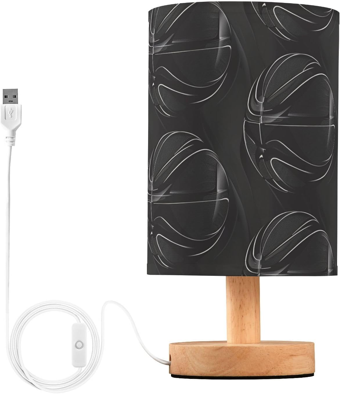 Bedside Table Lamp Black Basketballs Nightstand Lamp with Wood Desk Lamps for Bedroom Living Room Nursery Office Home Decor